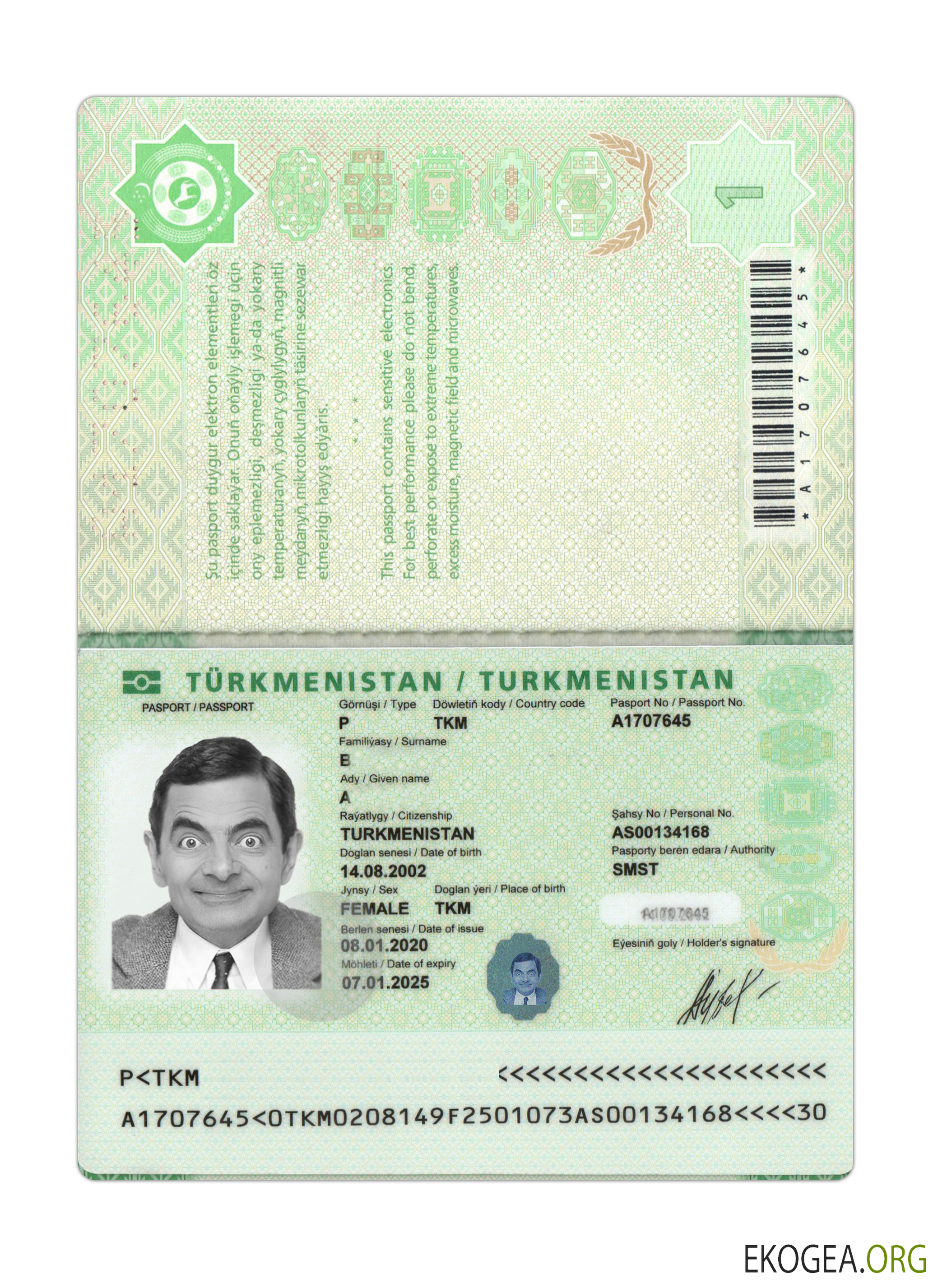 Passeport du Turkménistan 2020 présent